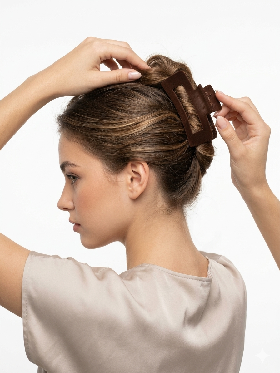 Pinzas para Cabello Aterciopelada Rectangular cafe – Mayoreo 12 Piezas