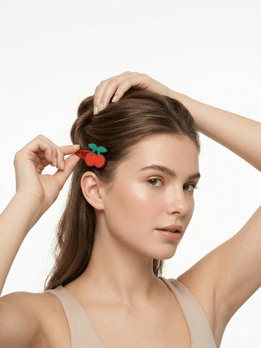 Cucas para Cabello Diseño Cerezas Rojas – Mayoreo 12 sets con 6 piezas - Safiye