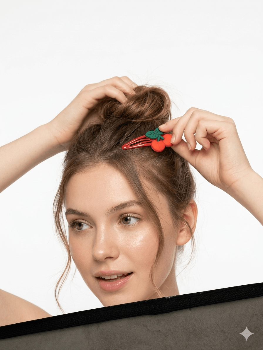 Cucas para Cabello Diseño Cerezas Rojas – Mayoreo 12 sets con 6 piezas - Safiye