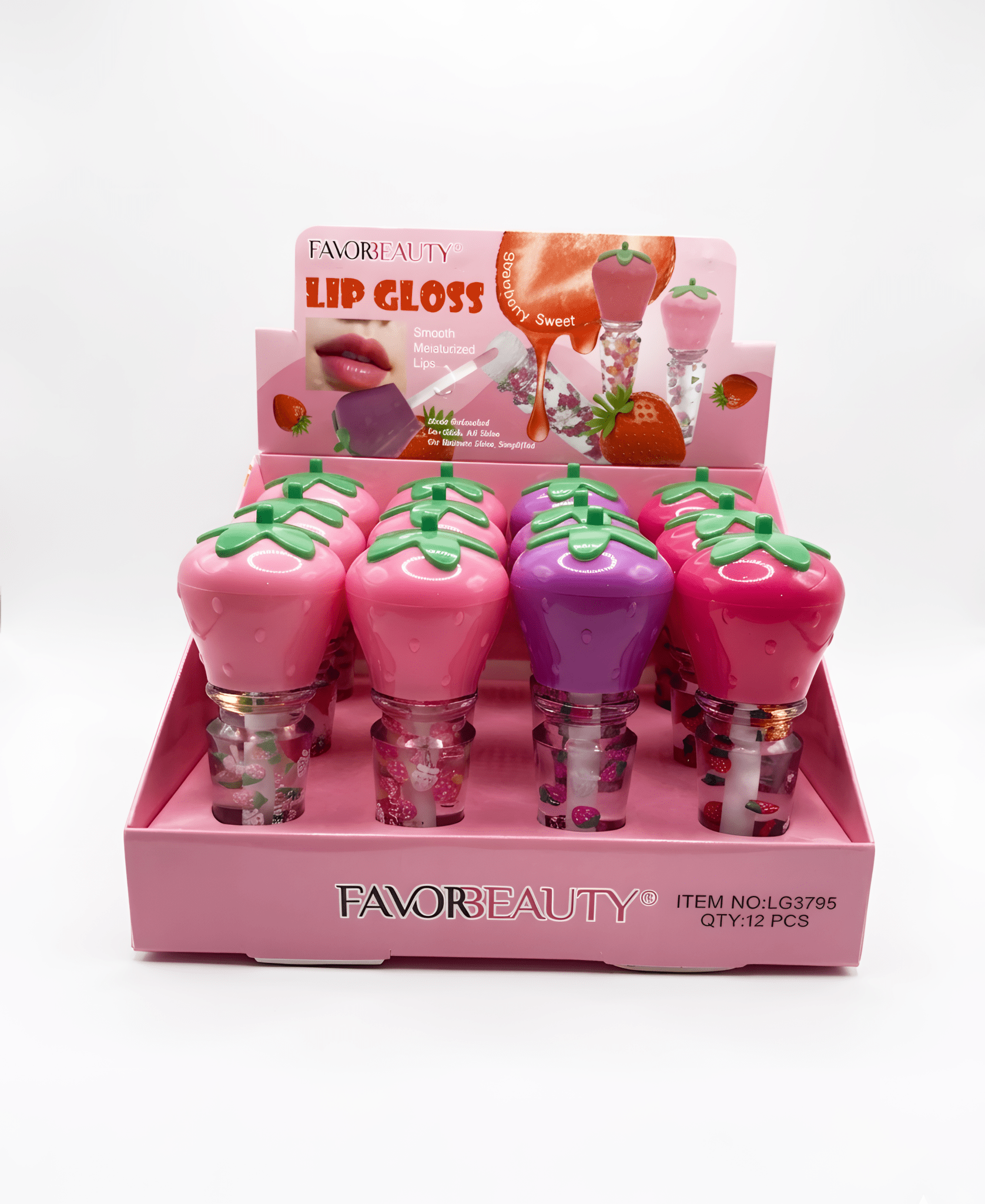 Lip Gloss Transparente Tapa Fresa Grande – 12 Piezas Mayoreo - Safiye
