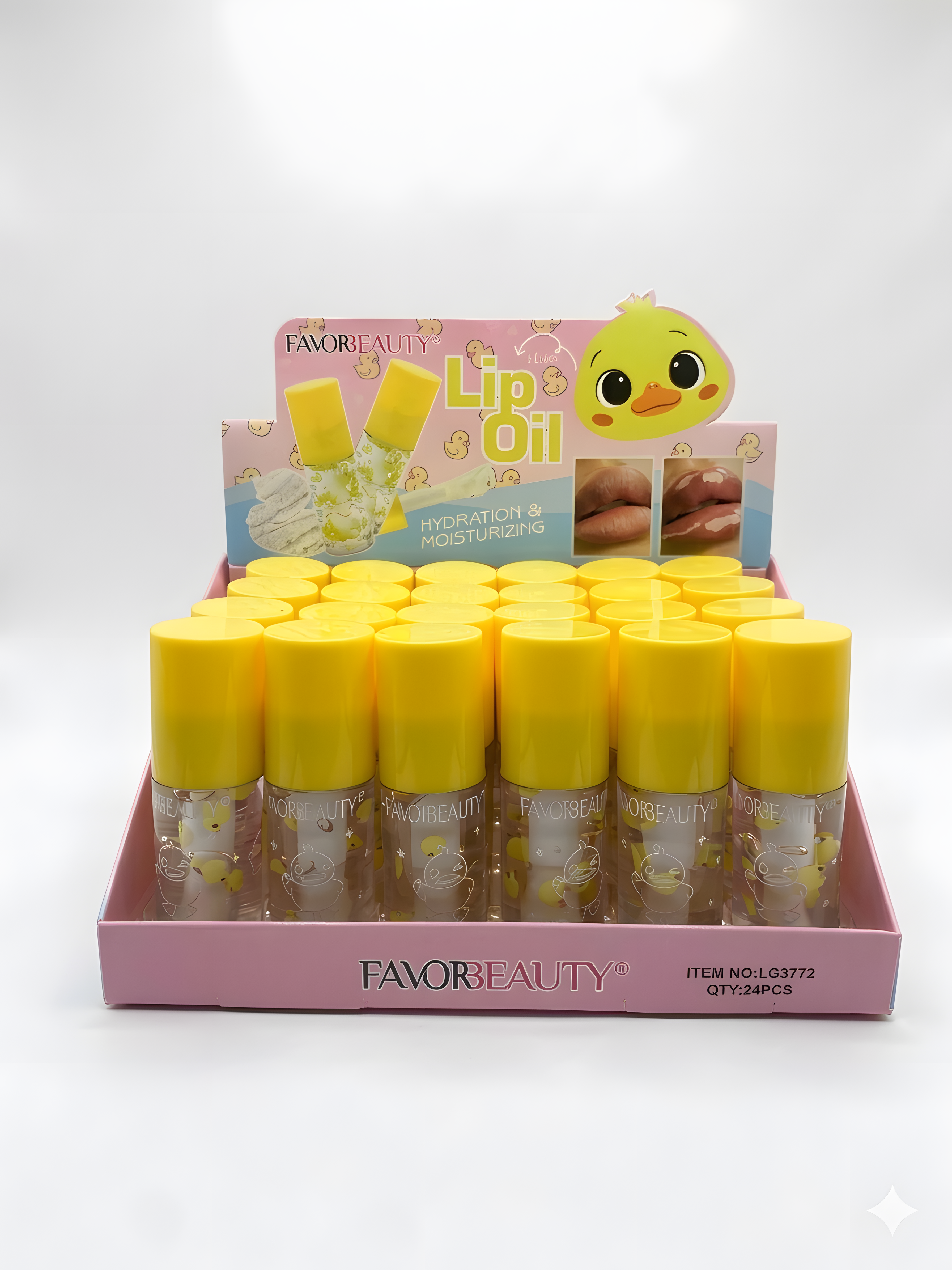 Lip Oil Humectante Glossy Transparente con Patitos – 24 Piezas Mayoreo