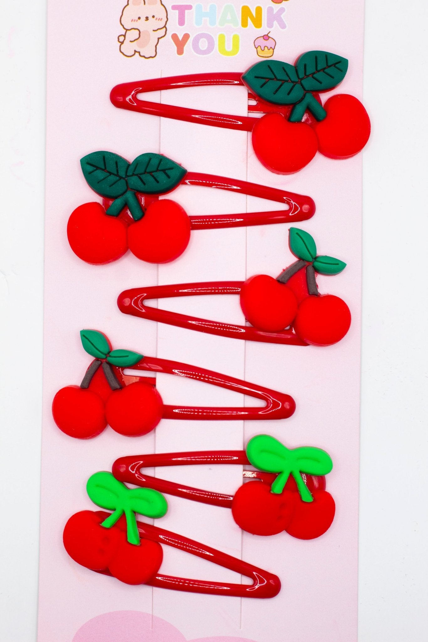 Cucas para Cabello Diseño Cerezas Rojas – Mayoreo 12 sets con 6 piezas - Safiye