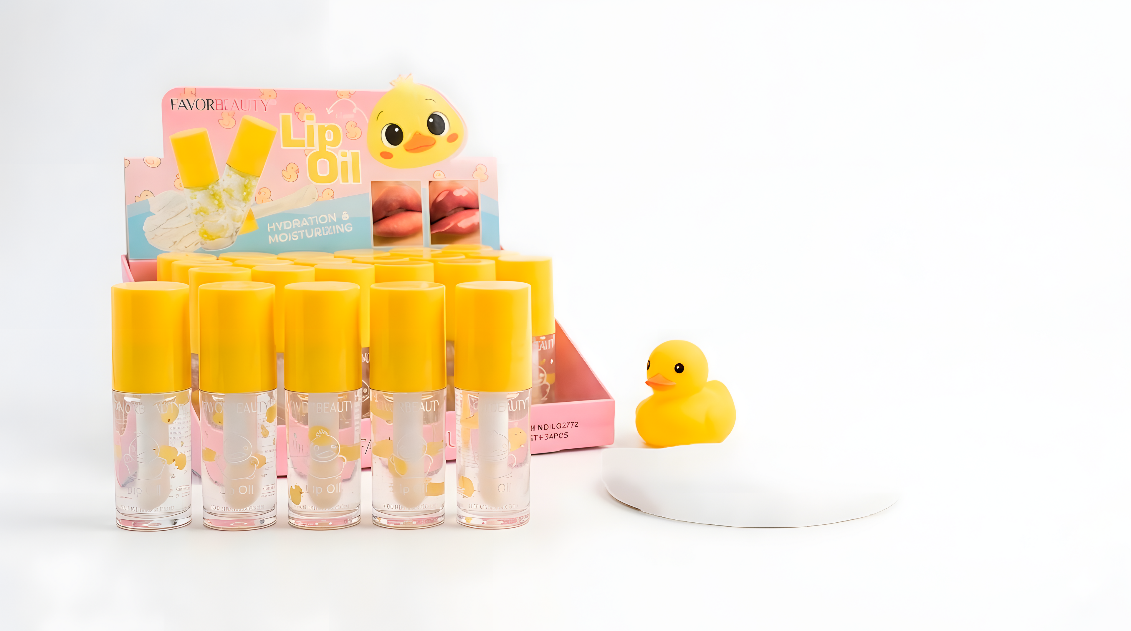 Lip Oil Humectante Glossy Transparente con Patitos – 24 Piezas Mayoreo