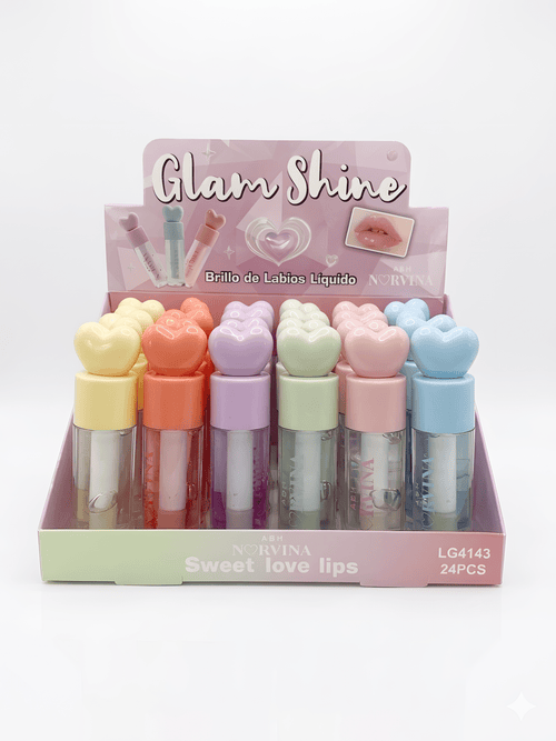 Brillo de Labios Glossy Transparente Tapa Corazón – 24 Piezas Mayoreo - Safiye